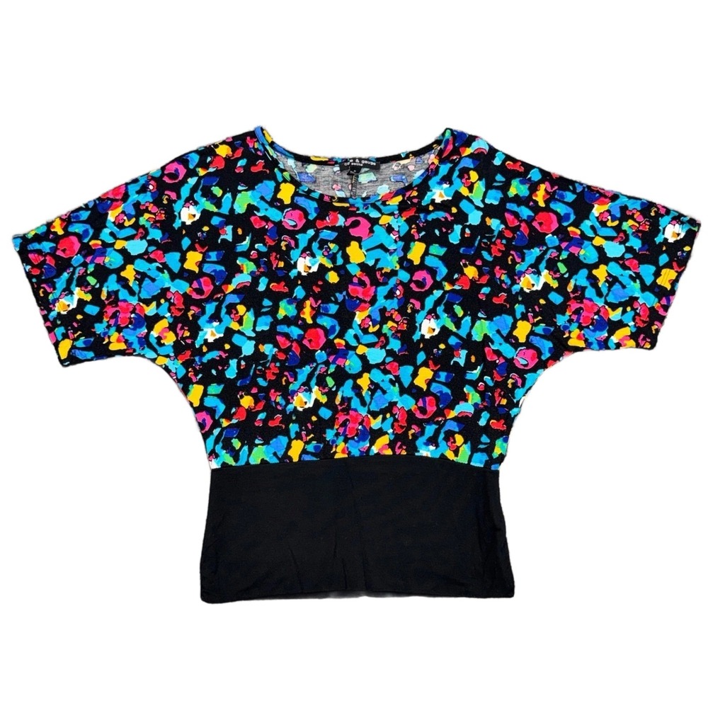 Cable & Gauge Size Petite Colorful Blouse Abstract Print Top Petite Short Sleeve
